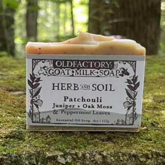 Herb and Soil Handmade Goat Milk Soap by Old Factory Soap Patchouli Juniper Oak Moss in Hot Springs North Carolina