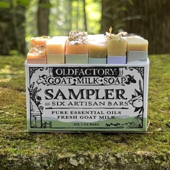 Goat Milk Soap Sampler by Old Factory Soap featuring pure essential oils, organic base oils, herbs and botanicals. great for sensitive skin. handmade in hot springs north carolina