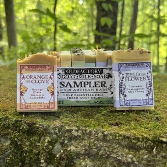 Goat Milk Soap Sampler by Old Factory Soap featuring pure essential oils, organic base oils, herbs and botanicals. great for sensitive skin. handmade in hot springs north carolina