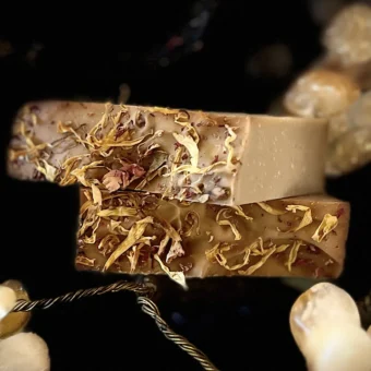 Gold Start limited edition soap featuring colloidal gold, frankincense, myrrh, rose and vanilla calendula and rose petals