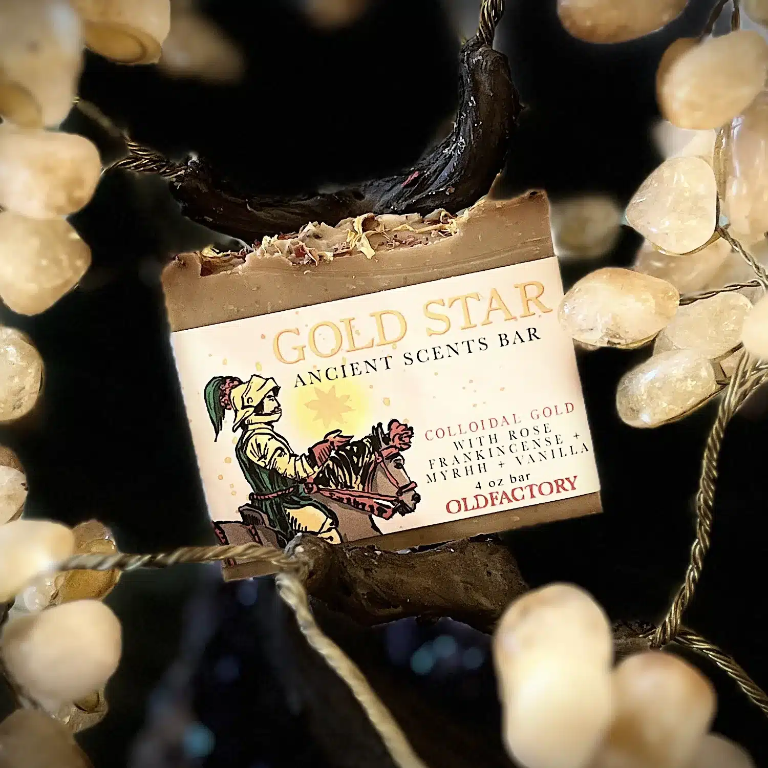 Gold Start limited edition soap featuring colloidal gold, frankincense, myrrh, rose and vanilla calendula and rose petals
