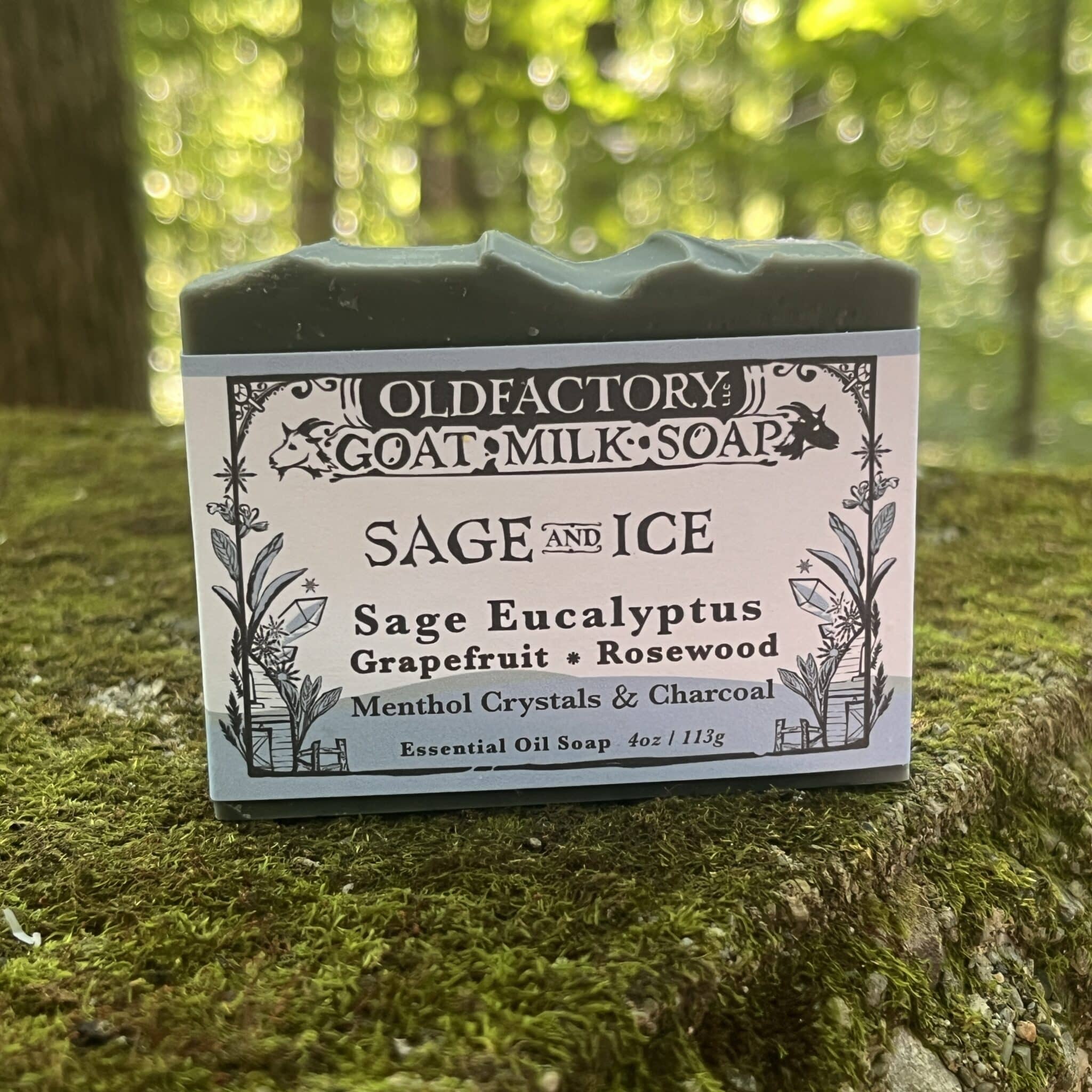 Sage and Ice Goat Milk Soap Old Factory Soap with sage eucalyptus grapefruit and rosewood activated charcoal soap